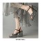 Peep Toe Platforms Chunky Heels Ankle Buckle Straps Sequins Sandals - Black