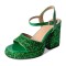 Peep Toe Platforms Chunky Heels Ankle Buckle Straps Sequins Sandals - Green