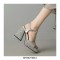 Peep Toe Platforms Chunky Heels Ankle Buckle Straps Sequins Sandals - Silver