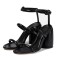 Peep Toe Round Chunky Heels Ankle Buckle Straps Summer Sandals - Black