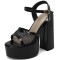 Chunky Heels Peep Toe Ankle Buckle Straps Fishnet Platforms Pumps  - Black