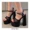 Chunky Heels Peep Toe Ankle Buckle Straps Fishnet Platforms Pumps  - Rose Red