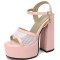 Chunky Heels Peep Toe Ankle Buckle Straps Fishnet Platforms Pumps  - Pink