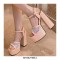 Chunky Heels Peep Toe Ankle Buckle Straps Fishnet Platforms Pumps  - Rose Red