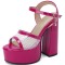 Chunky Heels Peep Toe Ankle Buckle Straps Fishnet Platforms Pumps  - Rose Red