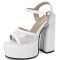 Chunky Heels Peep Toe Ankle Buckle Straps Fishnet Platforms Pumps  - White