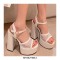 Chunky Heels Peep Toe Ankle Buckle Straps Fishnet Platforms Pumps  - Rose Red