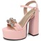 Chunky Heels Peep Toe Ankle Buckle Straps Crystal Decorated Platforms Pumps  - Pink