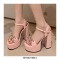 Chunky Heels Peep Toe Ankle Buckle Straps Crystal Decorated Platforms Pumps  - Pink