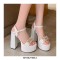 Chunky Heels Peep Toe Ankle Buckle Straps Crystal Decorated Platforms Pumps  - Pink