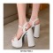 Chunky Heels Peep Toe Ankle Buckle Straps Crystal Decorated Platforms Pumps  - Pink