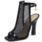 Peep Toe Block Heels Fishnet Transparent Ankle Back Straps Summer Boots - Black