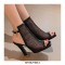 Peep Toe Block Heels Fishnet Transparent Ankle Back Straps Summer Boots - Black