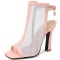Peep Toe Block Heels Fishnet Transparent Ankle Back Straps Summer Boots - Pink