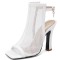 Peep Toe Block Heels Fishnet Transparent Ankle Back Straps Summer Boots - White