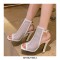 Peep Toe Block Heels Fishnet Transparent Ankle Back Straps Summer Boots - Black