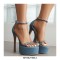 Stiletto Heels Peep Toe Ankle Buckle Rhinestones Straps Platforms Pumps  - Blue