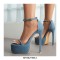 Stiletto Heels Peep Toe Ankle Buckle Rhinestones Straps Platforms Pumps  - Blue