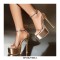 Stiletto Heels Peep Toe Ankle Buckle Rhinestones Straps Platforms Pumps  - Gold