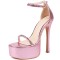 Stiletto Heels Peep Toe Ankle Buckle Rhinestones Straps Platforms Pumps  - Pink