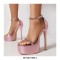 Stiletto Heels Peep Toe Ankle Buckle Rhinestones Straps Platforms Pumps  - Pink