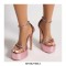 Stiletto Heels Peep Toe Ankle Buckle Rhinestones Straps Platforms Pumps  - Pink