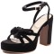 Peep Toe Ankle Buckle Straps Chunky Heels Platforms Velvet Sandals - Black