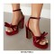 Peep Toe Ankle Buckle Straps Chunky Heels Platforms Velvet Sandals - Red