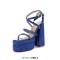 Square Open Toe Chunky Heels Ankle Buckle Cross Rhinestones Straps Platforms Sandals - Blue Microfiber