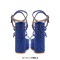 Square Open Toe Chunky Heels Ankle Buckle Cross Rhinestones Straps Platforms Sandals - Blue Microfiber