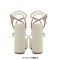 Square Open Toe Chunky Heels Ankle Buckle Cross Pearl Straps Platforms Sandals - Cream White Microfiber