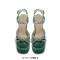 RoundToe Chunky Heels Ankle Buckle Trible Straps Pearl Ribbon Platforms Sandals - Green Microfiber