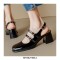 Round Toe Medium Chunky Heels Slingback Mary Janes Sandals Pumps - Black