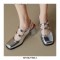 Round Toe Medium Chunky Heels Slingback Mary Janes Sandals Pumps - Silver