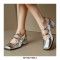 Round Toe Medium Chunky Heels Slingback Mary Janes Sandals Pumps - Silver