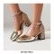 Round Toe Sequid Glitters Dorsay Ankle Buckle Rhinestones Straps Pumps - Gold