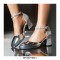 Round Toe Sequid Glitters Dorsay Ankle Buckle Rhinestones Straps Pumps - Silver
