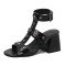 Peep Toe Ankle Straps Snake Print Chunky Heels Greek Roman Summer Sandals - Black