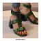 Peep Toe Ankle Straps Snake Print Chunky Heels Greek Roman Summer Sandals - Green