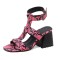 Peep Toe Ankle Straps Snake Print Chunky Heels Greek Roman Summer Sandals - Rose Red
