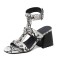 Peep Toe Ankle Straps Snake Print Chunky Heels Greek Roman Summer Sandals - White