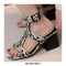 Peep Toe Ankle Straps Snake Print Chunky Heels Greek Roman Summer Sandals - White