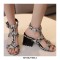 Peep Toe Ankle Straps Snake Print Chunky Heels Greek Roman Summer Sandals - White
