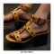 Peep Toe Ankle Straps Snake Print Chunky Heels Greek Roman Summer Sandals - Yellow