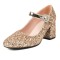 Round Toe Sequid Glitters Decorated Mary Janes Rhinestones Buckles Pumps - Gold