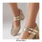 Round Toe Sequid Glitters Decorated Mary Janes Rhinestones Double Buckles Pumps - Gold
