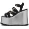 Peep Toe Rivet Buckle Straps Platforms Slingback Wedges Sandals - Silver