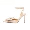Pointed Toe Stiletto Heels Wedding Engage Party Flowers Sandals - Off White Beige