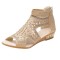 Peep Toe Fish Mouth Rhinestones Summer Flats Roman Sandals - Beige