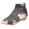 Peep Toe Fish Mouth Rhinestones Summer Flats Roman Sandals - Black